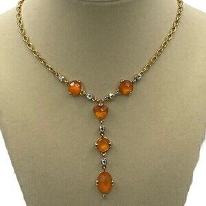 Anne Klein Vintage Elegant Orange Heart White Stones Gold Tone Necklace …